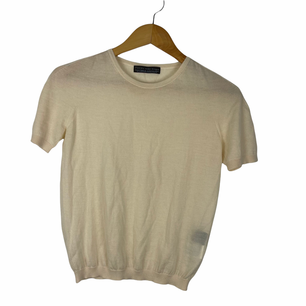 YVON INED N. VAGUE Short Sleeve Wool Sweater Size 38/M Lightweight Crew Neck